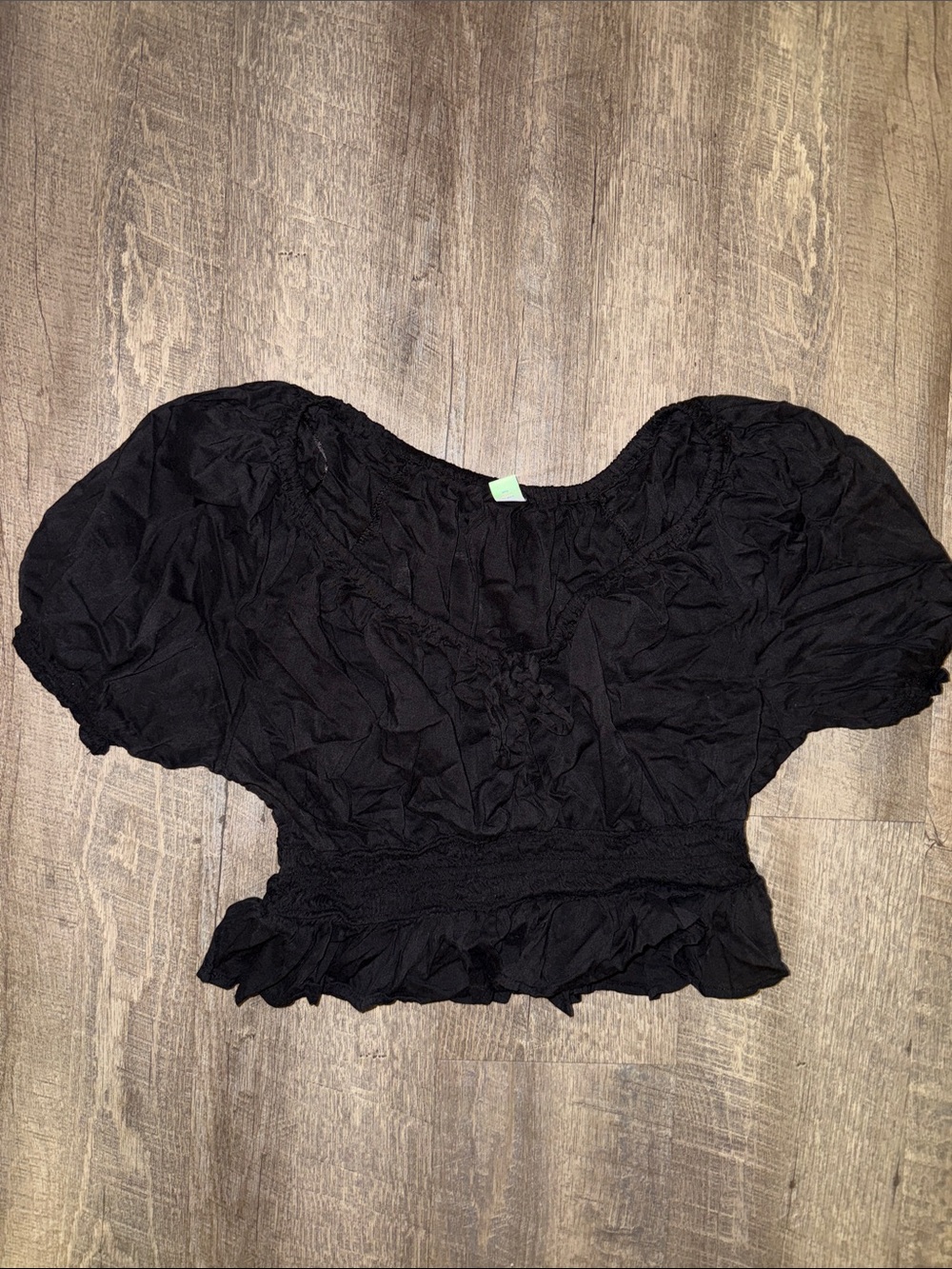 Old Navy Black Smocked Waist Puff Sleeve Crop Top